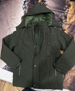 Brand new mens green jacket with detachable hoodie