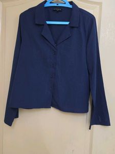 Chic Navy Blue Button-Up Top