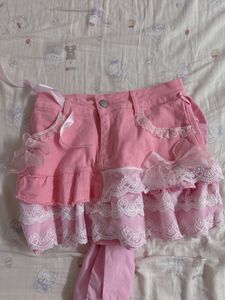 Pink Ruffle Lace Mini Skirt