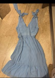 Blue Tie Strap Dress Deep neck