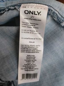 ONLY Blue Embroidered Denim Shirt (Size EU 36)