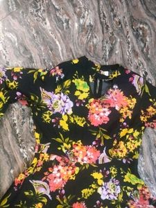Black Floral Print Midi Dress