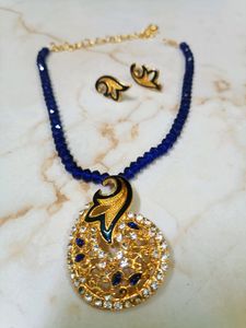 Beautiful Blue Diamond Cut Beads Set With Earring