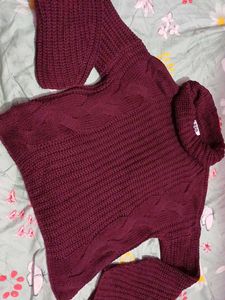 Burgundy Knit Turtleneck Sweater