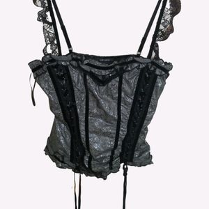 Y2K Silver Tie Up Corset Top