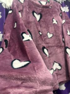 Cozy Heart Print Plush night suit