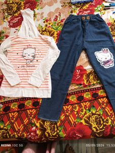 Cute Denim Jeans with Kitty T-shirt