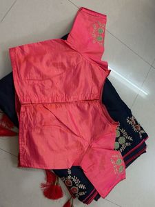 Elegant Navy Blue Embroidered Saree