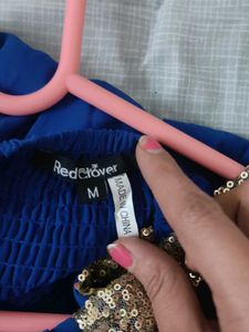 Blue Party Dress with Gold Detail