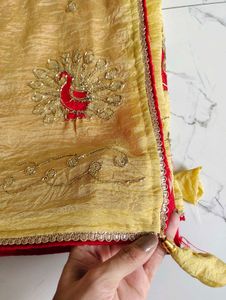 Vibrant Yellow Saree with Red Border