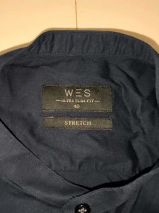 Men's Dark Blue Band Collar Shirt