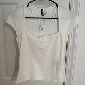 Cream Scoop Neck Fitted Top