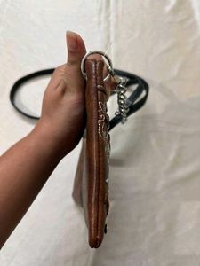 Western Style Embellished Brown Crossbody Bag