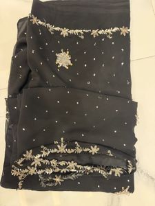 Elegant Black Embellished Saree
