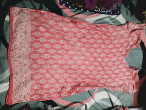 Pink Printed Cotton Kurta only
