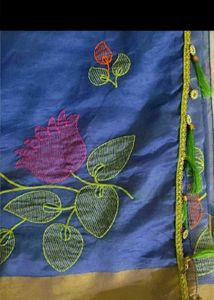 Embroidered Blue Silk Saree