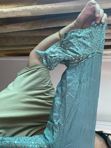 Beautiful Teal Kurta with Embellished Neckline