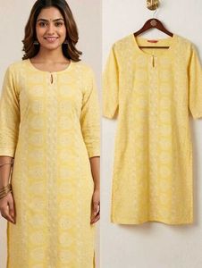 Yellow Kurta with White laggies
