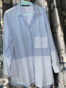Women’s Shirt Zara Basic Oversized Collared Shirt Long drop Shoulder Sleeves with pockets On the Chest