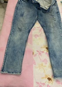 Distressed Blue Wash Denim Jeans