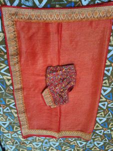 Red Floral Saree with Blouse
