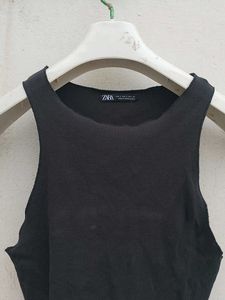 charcoal Black Ribbed Cropped Tank Top