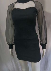Vogue Small Chic Black Sheer Sleeve Dress