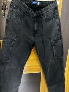 Black Denim Cargo Jeans