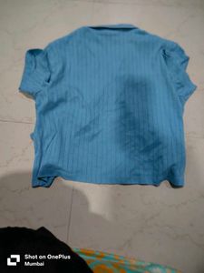 Light Blue Striped Collared Top
