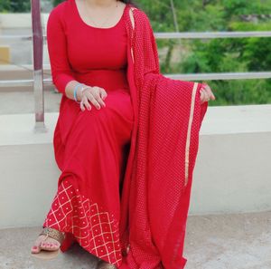 Elegant Red Kurta Set with Dupatta (no Pant)