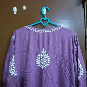 Purple Kurta Set with White Embroidery