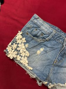 Cute Denim Shorts with Lace Detail