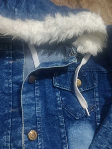 Blue Denim Jacket with Fur Trim