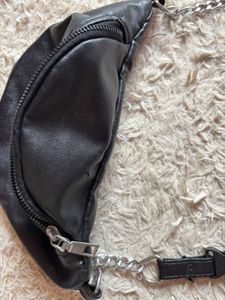 Chic Black Faux Leather Fanny Pack with Chain Stra