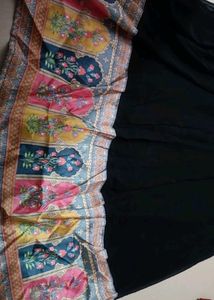 Festive Black Long Flared Kurti Set with Embroider