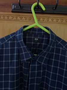 Uniqlo Navy Blue Checked Shirt