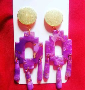 Handmade Purple Marble Dangle Earrings