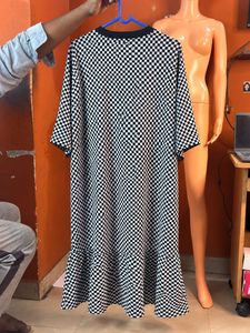 Black &amp; White Checkerboard Flare Midi Dress