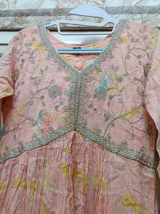 Elegant Pink Floral Print Kurtain Nyra Cut Style