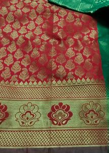 Red &amp; Green Brocade Saree