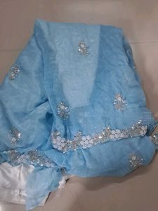 Elegant Blue Embroidered Saree