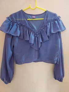 Chic Blue Ruffle Crop Top