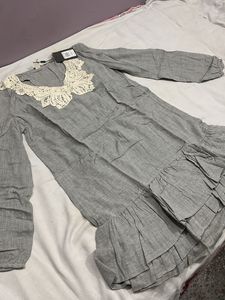 Gray Lace Neck Dress