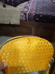 Elegant Orange Brocade Cosmetic Pouch