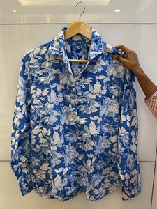 Blue Floral Print Collared Shirt