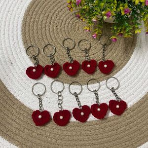 10 pc Handmade Crochet Heart Keychains