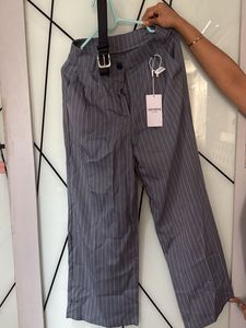 Stylish Grey Pinstripe Wide Leg Pants