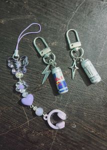 purple phone charm & Cans keychain