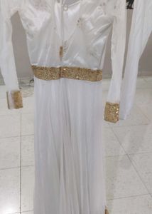 White and Golden sequince anarkali dress
