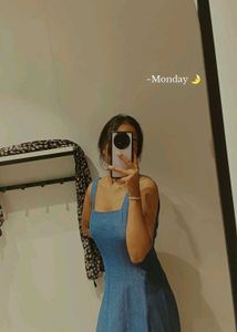 Blue Denim Square Neck Dress